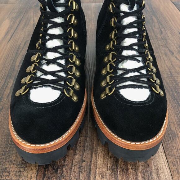 Jeffrey Campbell Combat Hiker Platform Boot Lug Sole Lace Up Sherpa Size 10 Blk - Picture 5 of 16